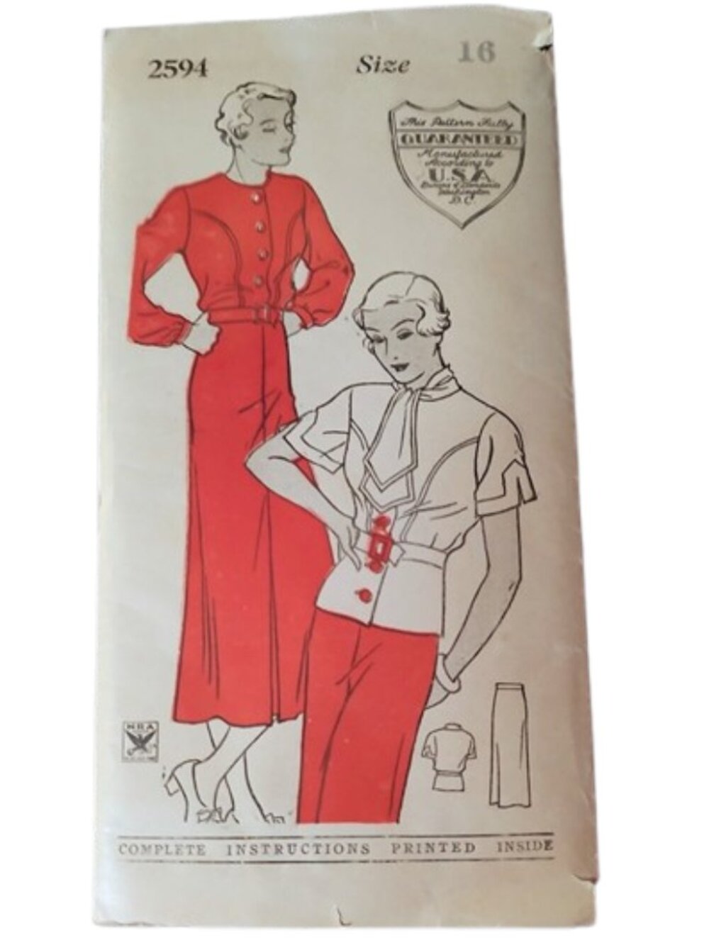 Rare 1930s Vintage Never Used Sewing Pattern A Fitted Blouse And Long Skirt B34